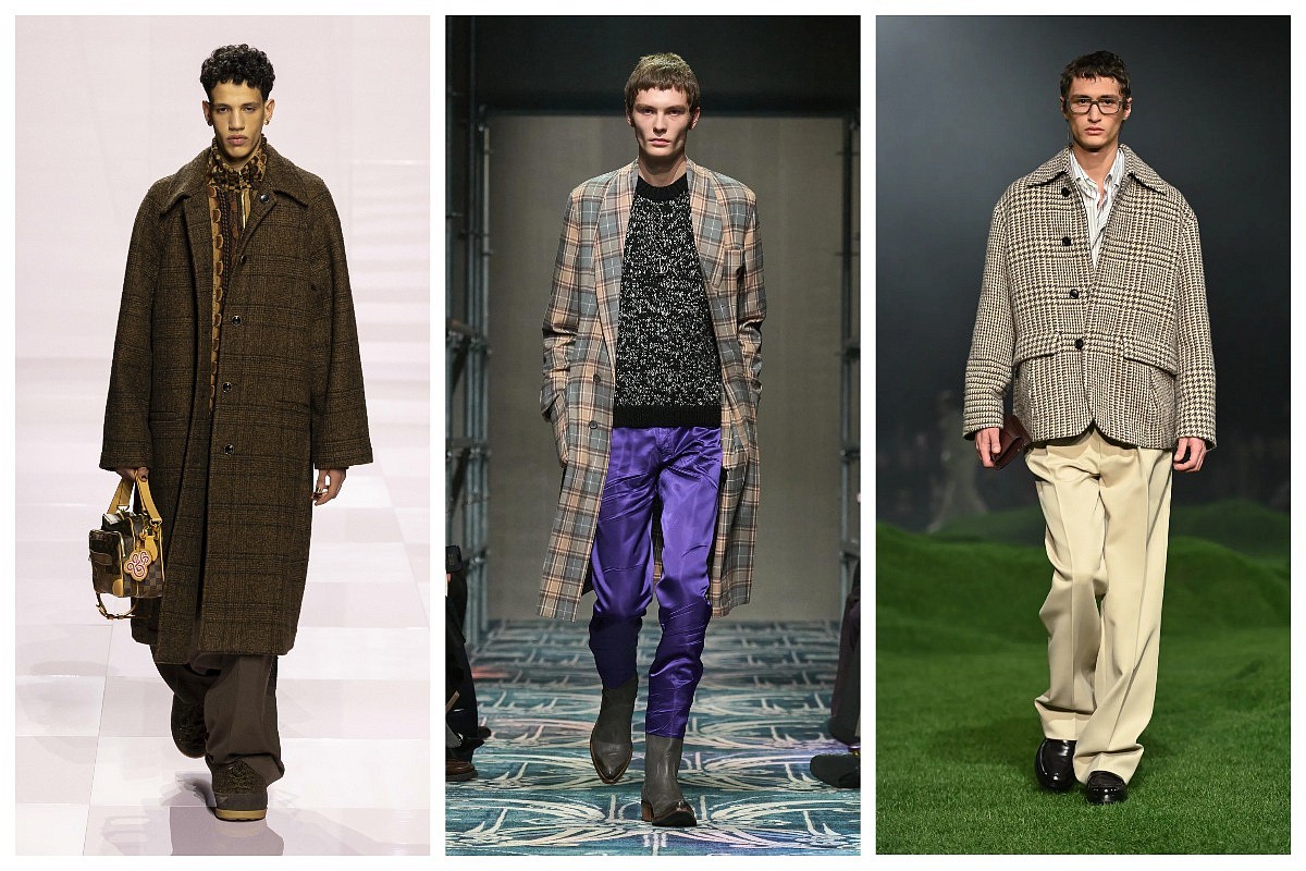 Принт клетка у Louis Vuitton, Prada, Zegna. Сезон: FW 2025 Menswear. Фото: WWD