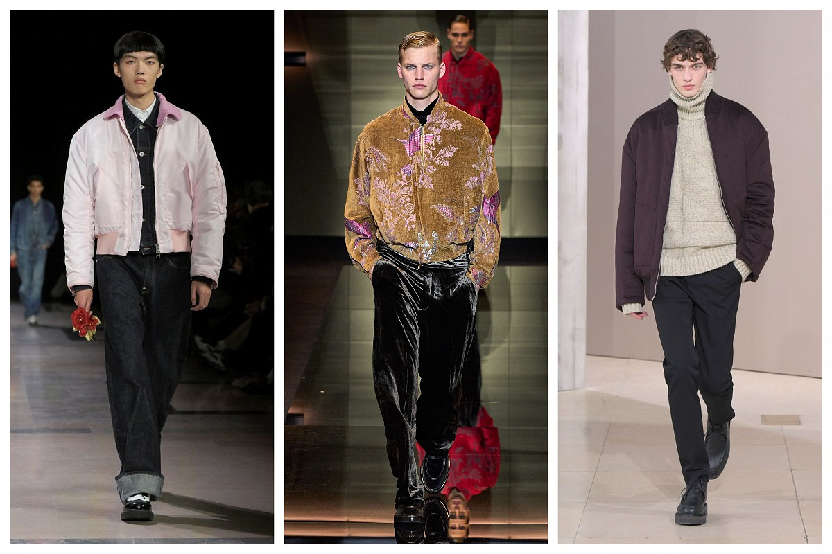 Бомберы Kenzo, Emporio Armani, Hermès. Сезон: FW 2025 Menswear. Фото: WWD